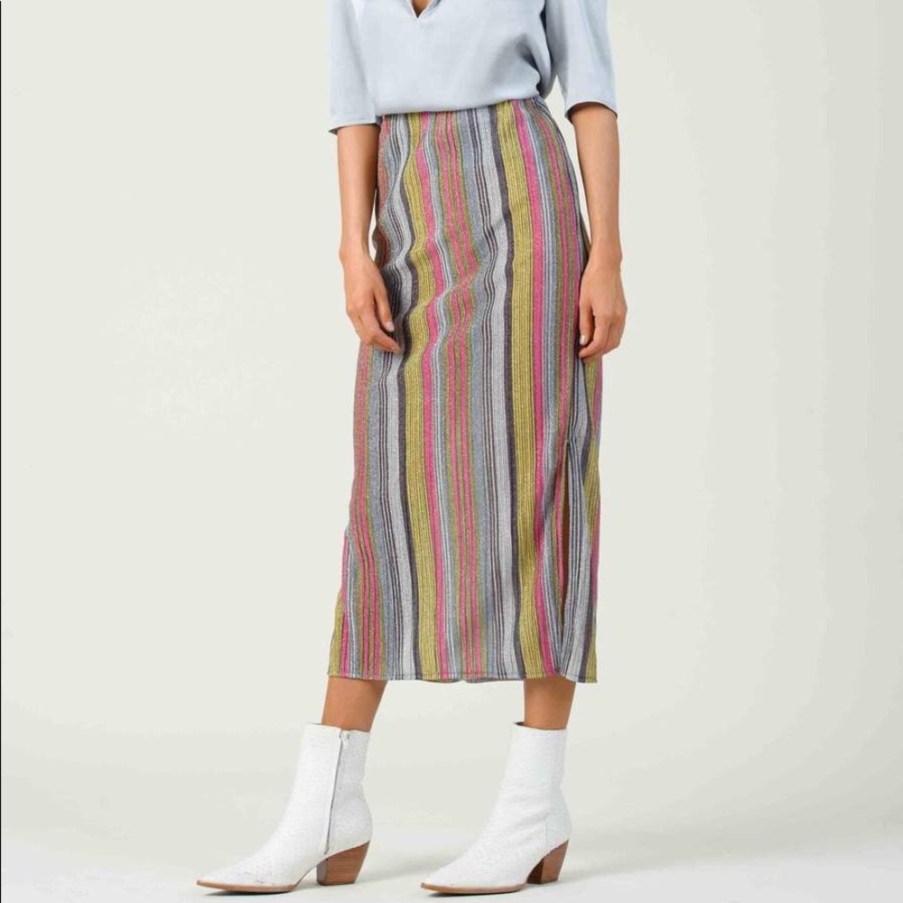 Luca Couture Textured Arneis Metallic Midi Skirt